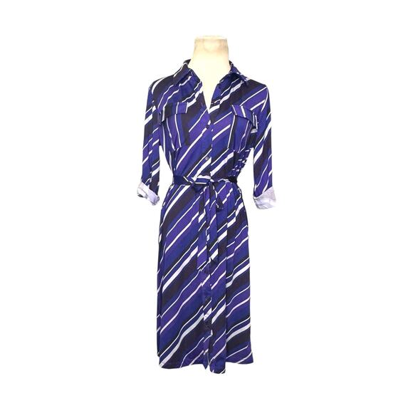 Robert Louis purple stripe 3/4 sleeves belted shirt dress size Small - Picture 15 of 16